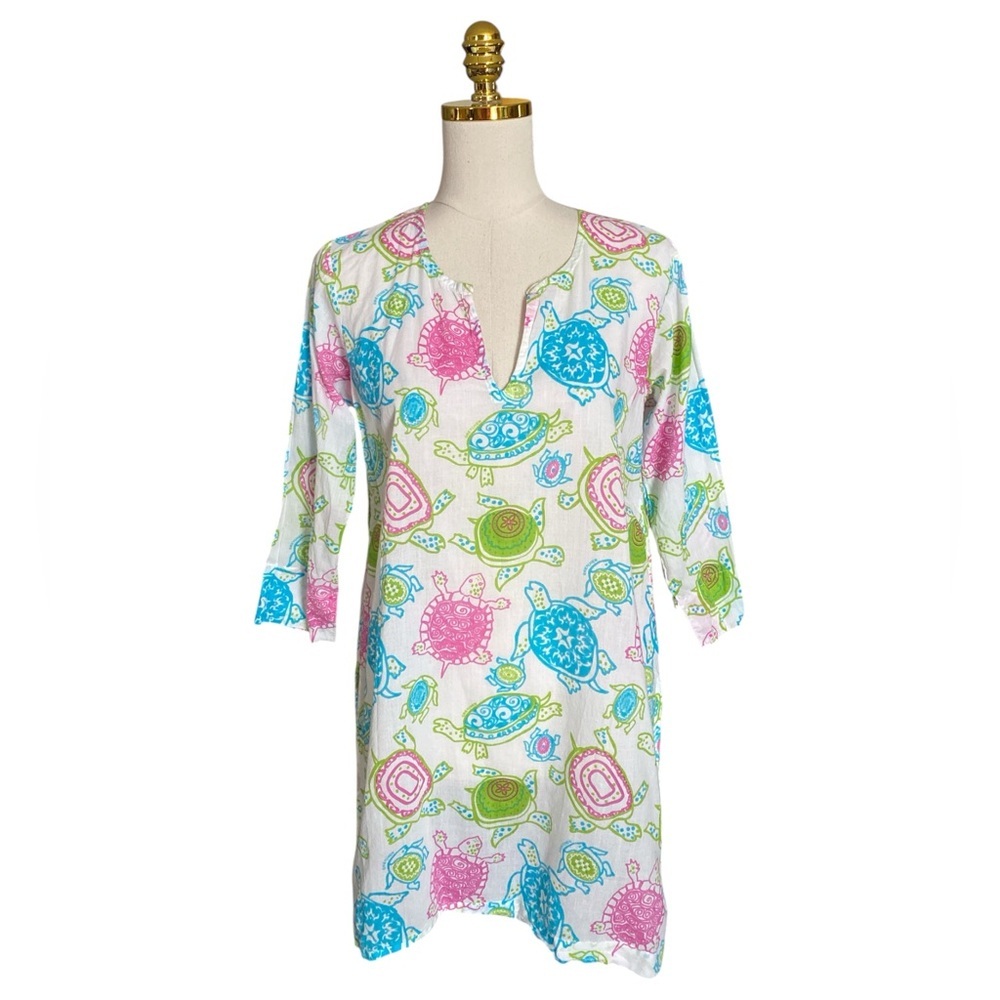 Gretchen Scott Coastal Turtle Print Vacation Resort Beach Colorful Tunic Top S - Picture 3 of 8
